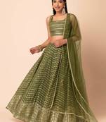 Green Zari And Sequins Embroidered Georgette Wedding Lehenga Choli With Dupatta