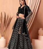 Adorable Black Sequins Zari Embroidered Georgette Bollywood Lehenga Dress