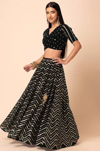 Adorable Black Sequins Zari Embroidered Georgette Bollywood Lehenga Dress