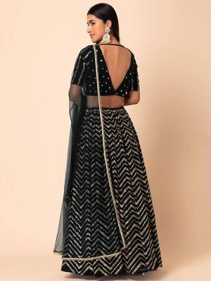 Adorable Black Sequins Zari Embroidered Georgette Bollywood Lehenga Dress 4
