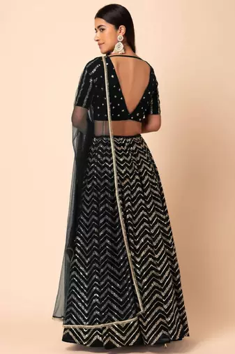 Adorable Black Sequins Zari Embroidered Georgette Bollywood Lehenga Dress