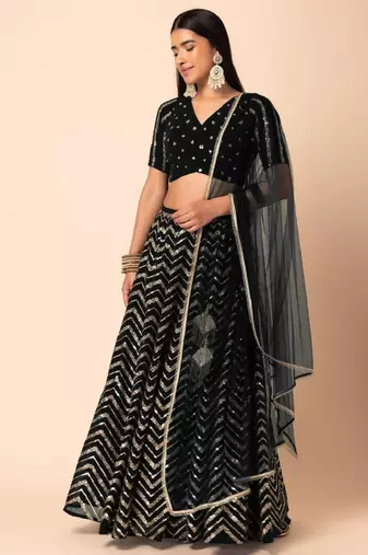 Adorable Black Sequins Zari Embroidered Georgette Bollywood Lehenga Dress