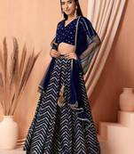 Fascinating Blue Sequins Zari Embroidered Georgette Party Lehenga Dress