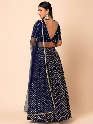 Fascinating Blue Sequins Zari Embroidered Georgette Party Lehenga Dress 4