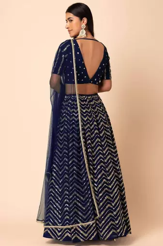 Fascinating Blue Sequins Zari Embroidered Georgette Party Lehenga Dress