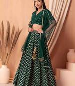 Green Sequins Zari Embroidered Georgette Wedding Lehenga Dress
