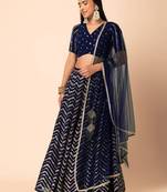  Purple Sequins Zari Embroidered Georgette Ethnic Lehenga Dress