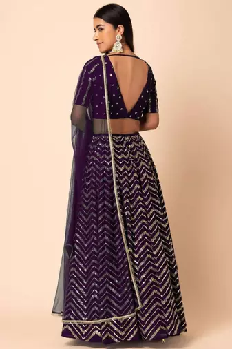  Purple Sequins Zari Embroidered Georgette Ethnic Lehenga Dress