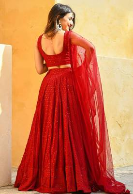 Red Georgette Sequin Embroidered Wedding Lehenga Choli  5