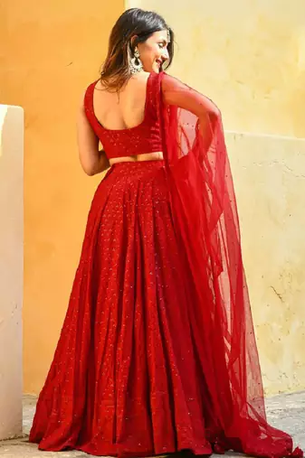 Red Georgette Sequin Embroidered Wedding Lehenga Choli 
