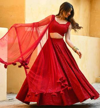 Red Georgette Sequin Embroidered Wedding Lehenga Choli  1