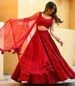 Red Georgette Sequin Embroidered Wedding Lehenga Choli 