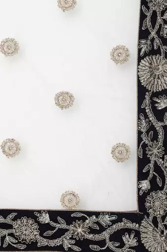  Navy Blue Zari And Dori Embroidered Velvet Indian Wedding Lehenga Dress