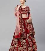 Alluring Maroon Zari And Dori Embroidered Velvet Indian Wedding Lehenga Lehenga For Bride