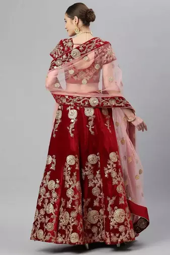 Alluring Maroon Zari And Dori Embroidered Velvet Indian Wedding Lehenga Lehenga For Bride