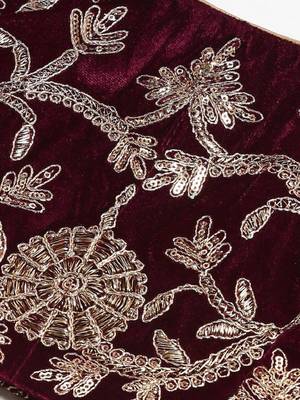  Purple Colored Zari And Dori Embroidered Velvet Wedding Lehenga 4