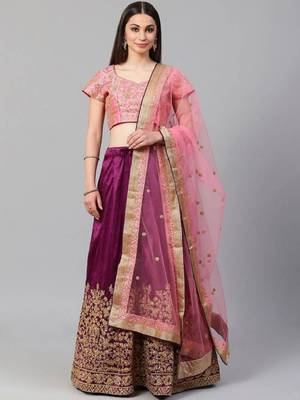  Purple Sequins Silk Wedding Lehenga With Pastel Pink Choli And Dupatta Wedding Lehenga 1