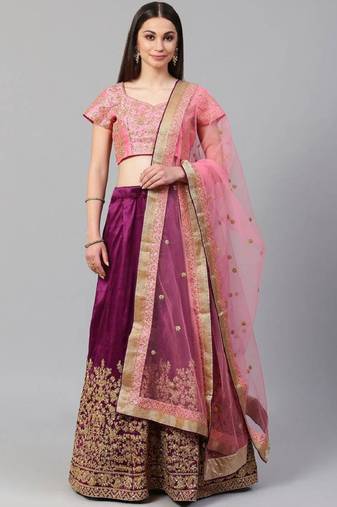  Purple Sequins Silk Wedding Lehenga With Pastel Pink Choli And Dupatta Wedding Lehenga