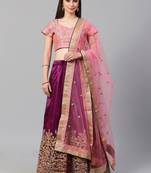 Purple Sequins Silk Wedding Lehenga With Pastel Pink Choli And Dupatta Wedding Lehenga