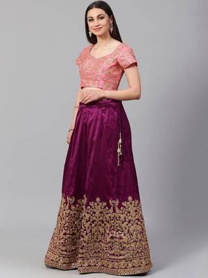  Purple Sequins Silk Wedding Lehenga With Pastel Pink Choli And Dupatta Wedding Lehenga 2