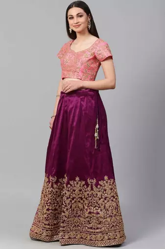 Purple Sequins Silk Wedding Lehenga With Pastel Pink Choli And Dupatta Wedding Lehenga