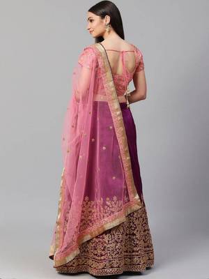  Purple Sequins Silk Wedding Lehenga With Pastel Pink Choli And Dupatta Wedding Lehenga 4