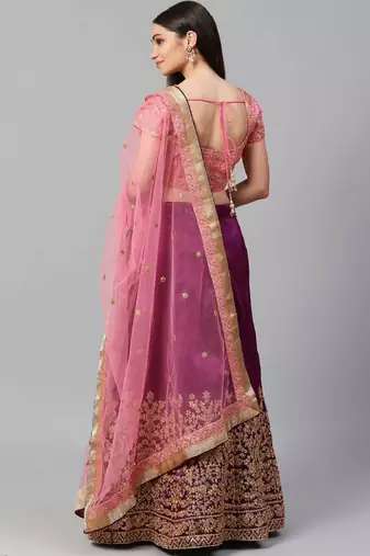  Purple Sequins Silk Wedding Lehenga With Pastel Pink Choli And Dupatta Wedding Lehenga