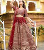  Maroon Sequins Raw Silk Bridal Lehenga Choli With Dupatta Wedding Lehenga