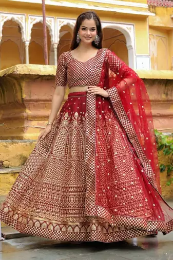  Maroon Sequins Raw Silk Bridal Lehenga Choli With Dupatta Wedding Lehenga