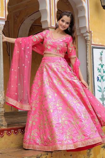 Incredible Pink Embroidery Silk Engagement Wear Lehenga Choli Wedding Lehenga
