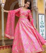 Incredible Pink Embroidery Silk Engagement Wear Lehenga Choli Wedding Lehenga