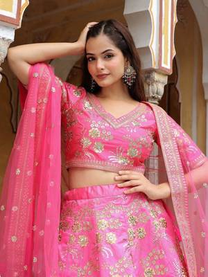 Incredible Pink Embroidery Silk Engagement Wear Lehenga Choli Wedding Lehenga 2
