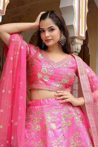 Incredible Pink Embroidery Silk Engagement Wear Lehenga Choli Wedding Lehenga