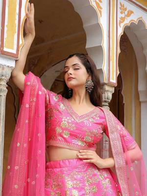 Incredible Pink Embroidery Silk Engagement Wear Lehenga Choli Wedding Lehenga 3