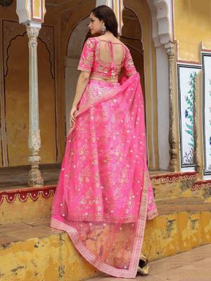 Incredible Pink Embroidery Silk Engagement Wear Lehenga Choli Wedding Lehenga 4