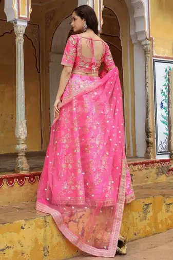 Incredible Pink Embroidery Silk Engagement Wear Lehenga Choli Wedding Lehenga