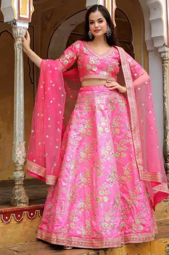 Incredible Pink Embroidery Silk Engagement Wear Lehenga Choli Wedding Lehenga