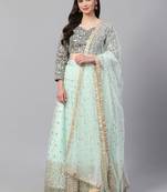 Outstanding Sky-Blue Sequins Embroidered Net Indian Wedding Wear Lehenga Choli