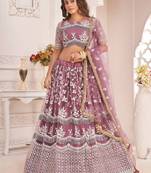  Dark Onion Butterfly Net Cotton Thread Reception Wear Lehenga Bollywood Lehenga
