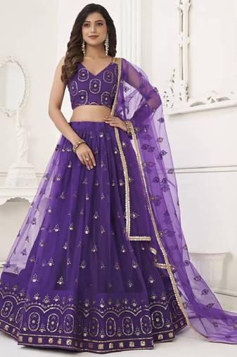 Pretty Purple Sequins Embroidered Butterfly Net Party Wear Lehenga Choli
