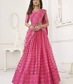 Astonishing Pink Sequins Net Reception Wear Wedding Lehenga Choli