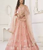 Fascinating Peach Sequin Embroidered Net Bridesmaid Wedding Lehenga Choli