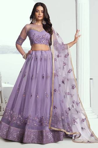 Lavender Net Sequin and Threadwork Lehenga