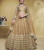 Beige Foil Work Net Monotone Wedding Wear Lehenga Choli