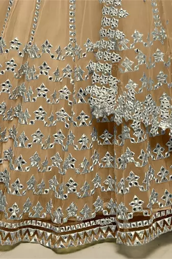  Beige Foil Work Net Monotone Wedding Wear Lehenga Choli