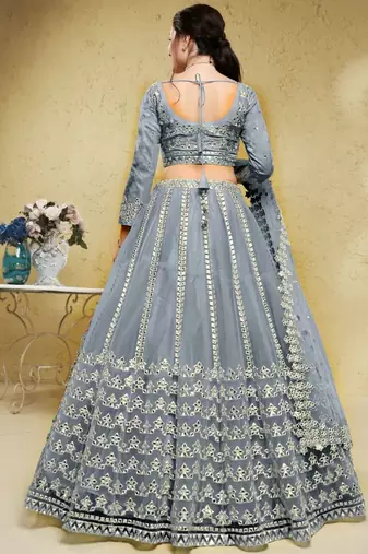  Grey Foil Work Net Bollywood Reception Wear Lehenga Choli