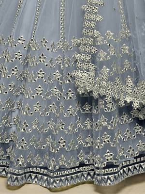  Grey Foil Work Net Bollywood Reception Wear Lehenga Choli 5