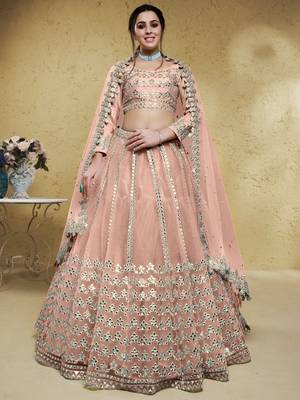 Fascinating Pink Foil Work Net Designer Bridesmaid Wear Lehenga Choli 1