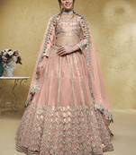 Fascinating Pink Foil Work Net Designer Bridesmaid Wear Lehenga Choli