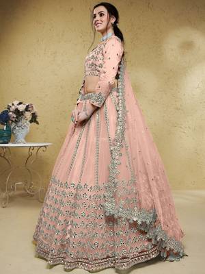 Fascinating Pink Foil Work Net Designer Bridesmaid Wear Lehenga Choli 3